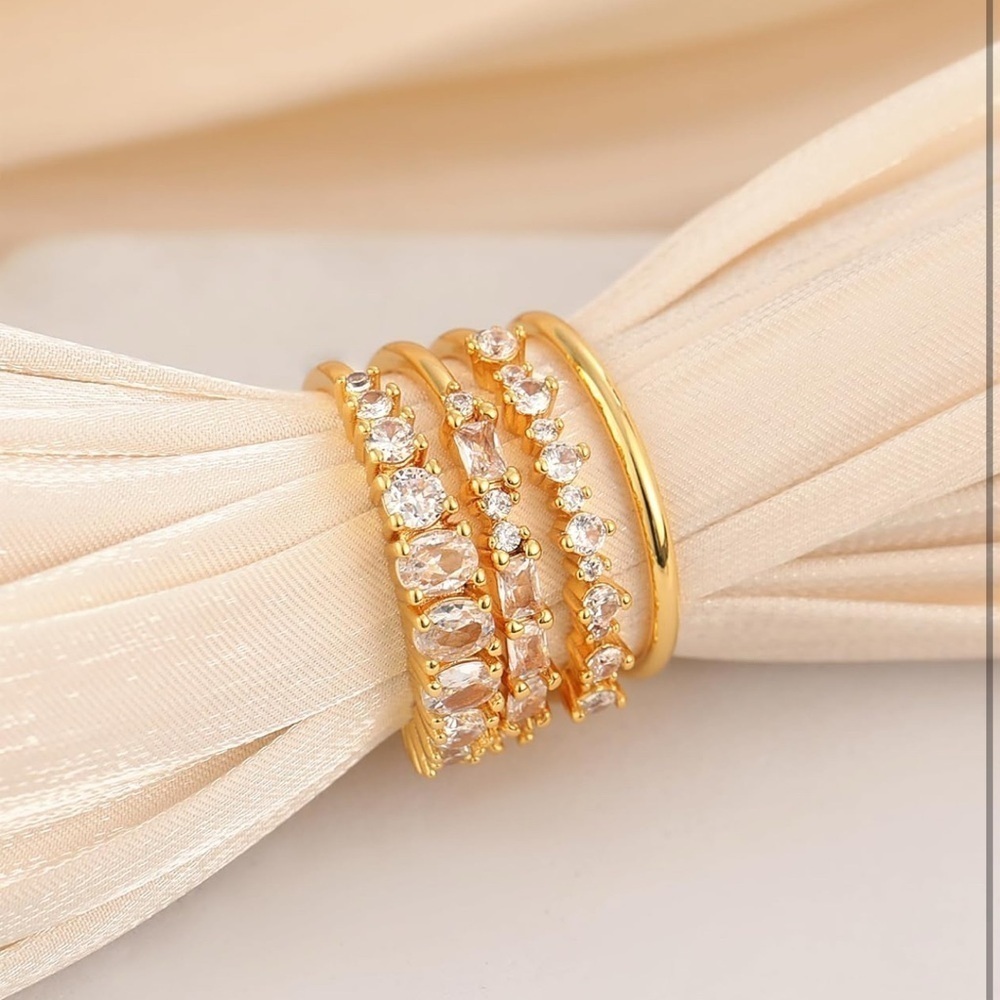 14k Gold Plated Cubic Zirconia 4pc Ring Set